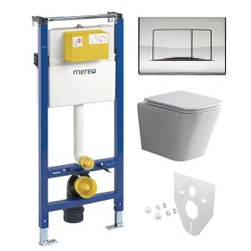 Mereo WC set - Smart flush rimless WC hranaté, modul pro sádrokarton, chrom hranaté tlačítko lesklé MM02NSETRT322