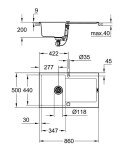 GROHE - Dřezy Kompozitní dřez K500 s automatickým odtokem, 86x50 cm, granitová černá 31644AP0