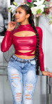 Sexy top Koucla Wetlook Crop Top s výřezem BORDEAUX Einheitsgroesse