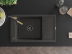 MEXEN/S - Elias granitový dřez 1-miska s odkapávačem včetně baterie Flora, černá kropenatá 6511-76-670401-75-B