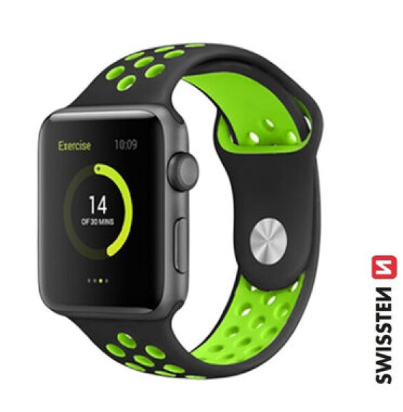 SWISSTEN Silikonový sportovní řemínek pro Apple Watch 42/44/45/49mm černo-zelená (46000611)