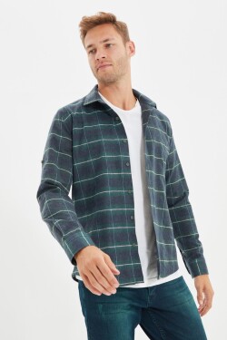 Trendyol zelená slim fit kostkovaná košile epolety ve stylu dřevorubce