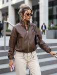 Dámská kožená bunda bomber hnědá FashionStreet TY5596 XL