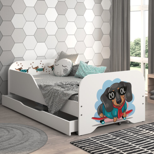 DumDekorace Kompletní dětská postel 160 x 80 cm s matrací a roštem - COOL DOG
