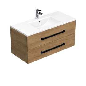 Koupelnová skříňka s černou úchytkou a umyvadlem SAT Cube Way 100x53x46 cm dub Hickory mat CUBE46C1002DHMOD CUBE46C1002DHMOD
