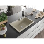 MEXEN - Elix granitový dřez 1-miska 700 x 500 mm, béžový, sifon chrom 6526701005-69