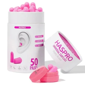Haspro Universal špunty do uší, pěnové, 50 párů / 100ks, růžové (HSEPUF5052)