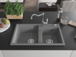 MEXEN/S - Tomas granitový dřez 2-bowl včetně baterie Carla, šedá 6516-71-670700-00