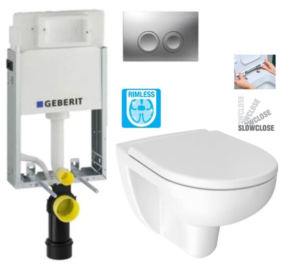 GEBERIT KOMBIFIXBasic vč. matného tlačítka DELTA 25 + WC JIKA LYRA PLUS RIMLESS + SEDÁTKO DURAPLAST SLOWCLOSE 110.100.00.1 21MA LY2