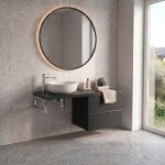 CERANO - Koupelnová skříňka Velora - černá matná, úchytka chrom + deska pod umyvadlo Navira Pro - 36 mm + konzole chrom - 120x56,6x46,5 CER-667859