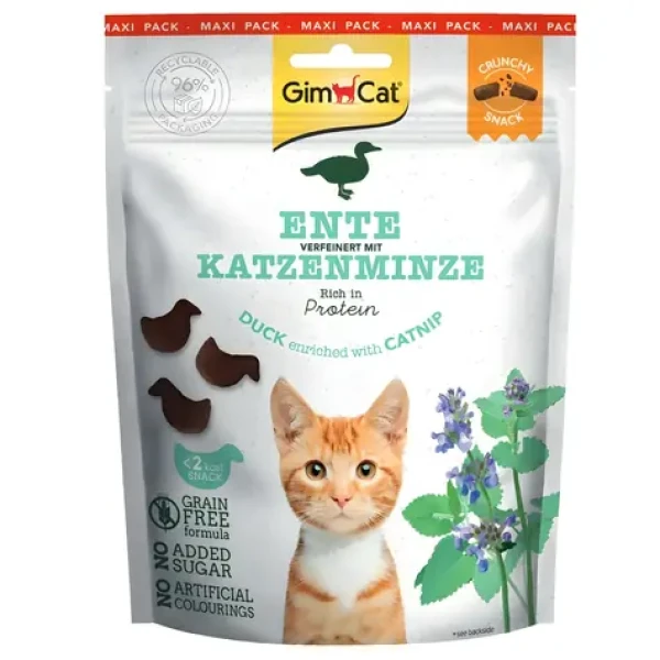 GimCat Crunchy Snacks kachna s kočičí mátou / Pamlsky pro kočky / 140 g / bez obilovin (357439)