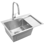 REA - Ocelový dřez Fin BRUSH NICKEL s kuchyňskou baterií KPL-96012