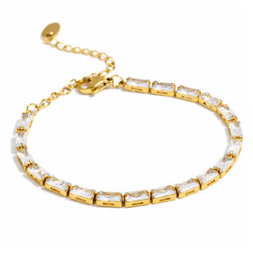 Náramek z chirurgické oceli Eugenia - tennis náramek, čiré zirkony, Zlatá 16 cm + 5 cm (prodloužení)
