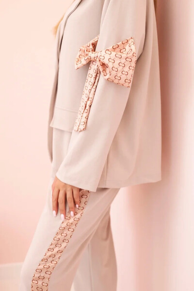 Dámská souprava s viskózou – sako s klopami a kalhoty s lampasem béžový UNI