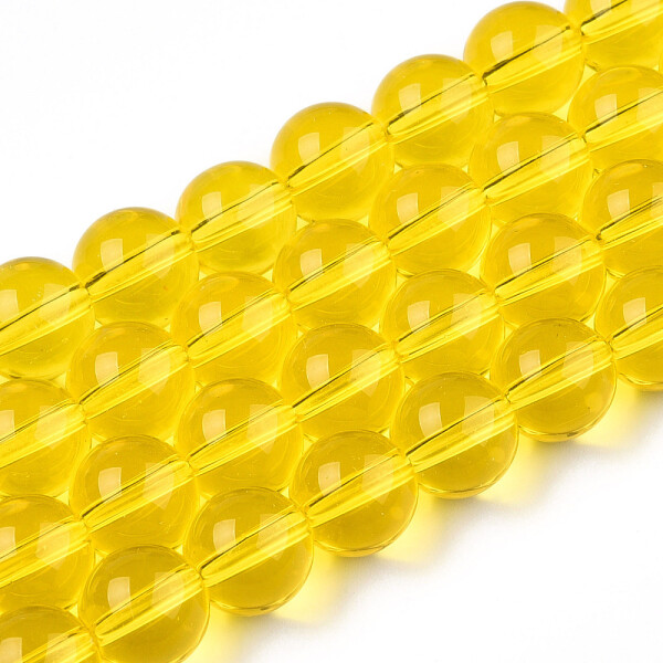 Skleněné korálky - průsvitné - žluté - ∅ 10 mm - 10 ks