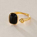ELENYS Black Obsidian | Pozlacený prsten s pravým přírodním obsidiánem Velikost: Nastavitelná (52-56 mm)