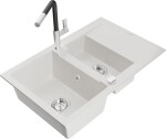 MEXEN/S - Gaspar granitový dřez 1.5 s odkapávačem včetně baterie Flora, bílá 6507-20-670401-07