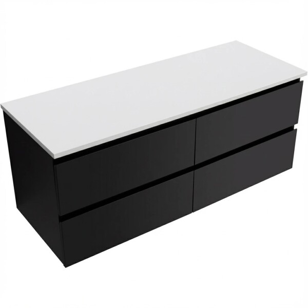 CERANO Koupelnová skříňka Carole - černá matná + deska pod umyvadlo z lit. mramoru Elanys - 12 mm - bílá matná - 120x49,2x46 cm