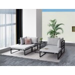 Zahradní set 2+1, stolek 75x30, multifunkční pohovka, kov antracit, světle šedá látka