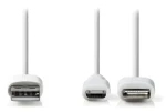 Nedis 2v1 kabel Micro USB + Lightning bílá / Datový kabel / USB-A - Micro USB + Lightning adaptér / 1 m (CCGP39400WT10)