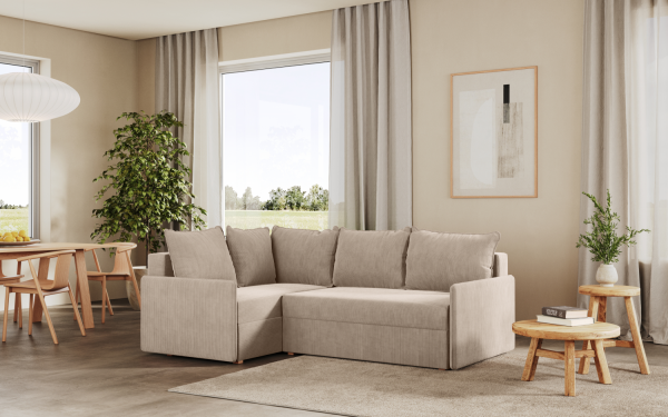 FRONTI Rohová rozkládací sedačka GRENADA béžová - CORD 205.14 17807