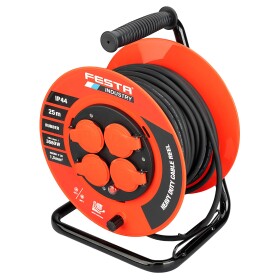 Prodlužovací kabel na bubnu venkovní, 25m, 4 zás., 3x1,5mm, černý, IP44, FESTA INDUSTRY