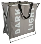 MSV koš na prádlo DARK LIGHT šedo-hnědý / polyester, hliník / 2 přihrádky / 80 l
