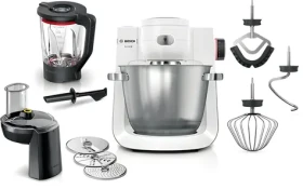 Bosch Serie 6 MUM6EW22 bílá, nerezová / Kuchyňský robot / 1600 W / 5,5 l / planetární míchání / příslušenství (MUM6EW22)