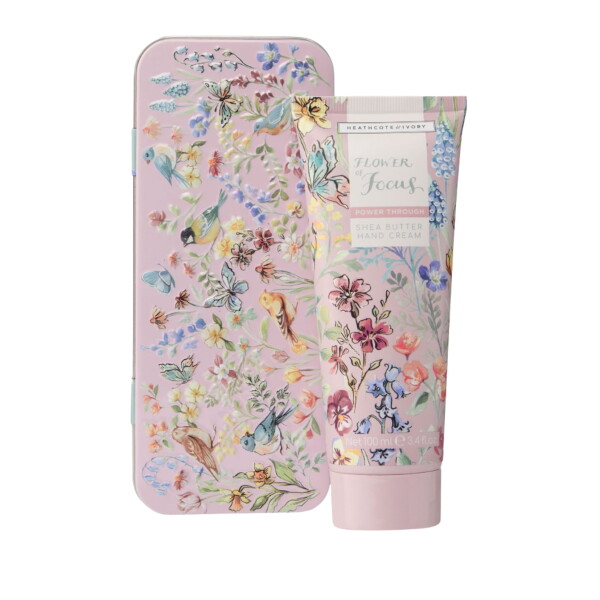 HEATHCOTE & IVORY Krém na ruce v plechové krabičce Flower of Focus 100 ml, fialová barva, kov, plast