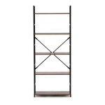 Regál, 5 polic, dekor staré dřevo, MDF, černý lak