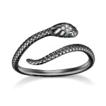 Stříbrný prsten Graceful Snake Black, stříbro 925/1000, had, Černá nastavitelná