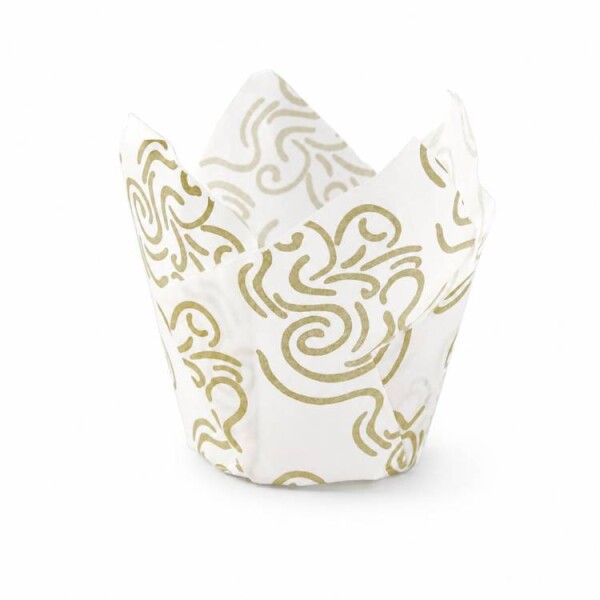 Dortisimo Košíčky na muffiny Tulip bílé se zlatým vzorem 5 x 8 cm (50 ks)