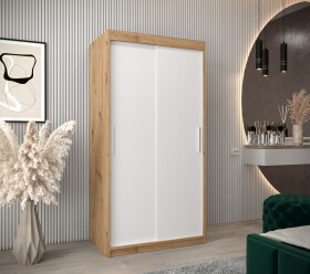 Šatní skříň Abi T0 s posuvnými dveřmi Barva korpusu: Dub artisan, Rozměry: 100 cm, Dveře: Bílá