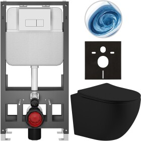 CERANO - Kompletní WC set Basic/Cesso - černá matná - WC tlačítko Modulo/Bílá - volně stojící - předstěnová instalace - 49x36 CER-8050BD86227