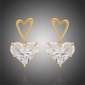 Pozlacené náušnice Swarovski Elements Sofia - srdíčko, Bílá/čirá