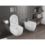 MEXEN/S - Carmen Závěsná WC mísa Rimless Tornado včetně sedátka s slow slim, duroplast, bílá lesk 30880500T