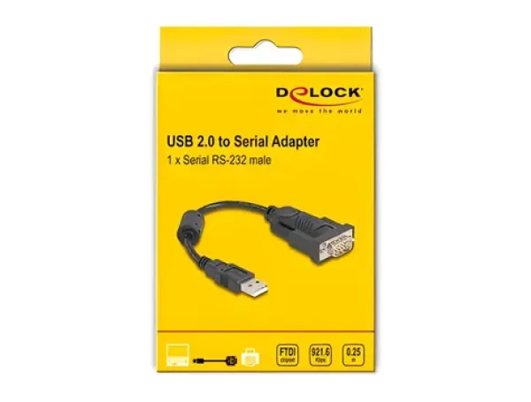 DeLock / Redukce / USB 2.0 Typ-A na RS-232 DB9 / FTDI FT232RL / 0,25 m (61549)