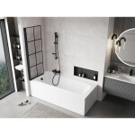 MEXEN - MIST vanová zástěna 60x150 cm 6mm 1-s, černá, dekor, levá 8A9-060-001-70-77-L