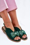 Dámské Sandály S Mašlí Na Plochém Podpatku S.Barski KV51-014 Zelené 36