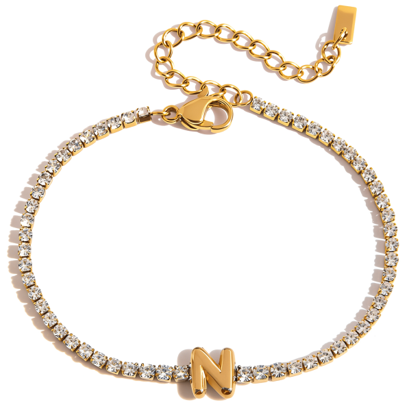 ELENYS Initial N – pozlacený náramek 18K žluté zlato Délka náramku: 16+5 cm / max. 21 cm