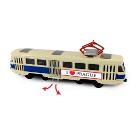 RAPPA 252578 Kovová česká retro tramvaj modrá 16 cm PRAGUE otevírací dveře