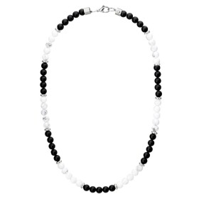 Pánský korálkový náhrdelník Max - 6 mm bílý Howlit a černý Onyx, Bílá/čirá 45 cm