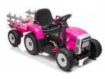 Mamido Elektrický traktor s vlečkou T2 růžový 12V7Ah EVA kola