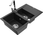 MEXEN/S - Gaspar granitový dřez 1.5 s odkapávačem včetně baterie Rita, černý/stříbrný metalik 6507-73-670300-00