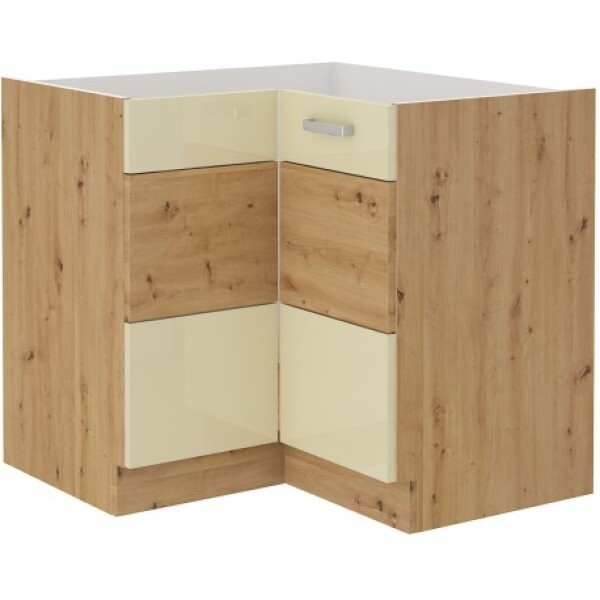 Spodní rohová skříňka Artisan 90x90 DN 2F BB Barva korpusu: Dub artisan, Barva dvířek: Krémový lesk