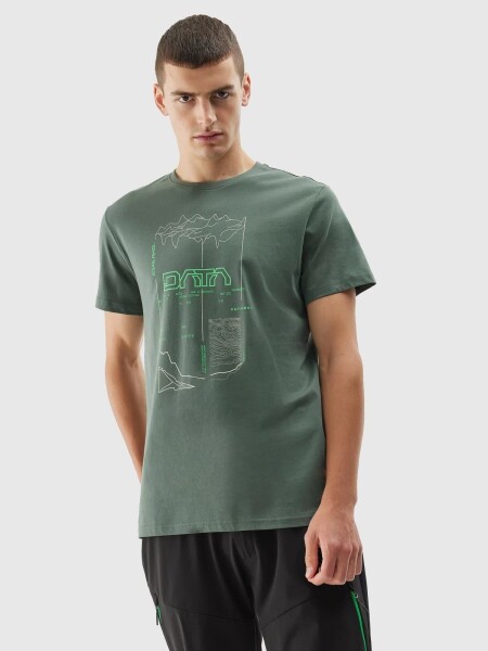 Pánské bavlněné tričko 4FAW23TTSHM0872-44S zelené 4F