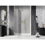 MEXEN/S - Lunar L sprchové dveře křídlové levé 140, transparent, zlatá kartáčovaná 834L-140-000-55-00-L