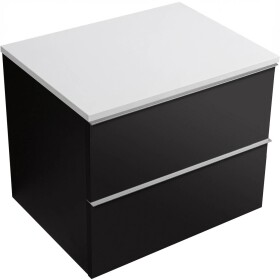 CERANO Koupelnová skříňka Velora - černá matná, úchytka chrom + deska z lit. mramoru Elanys - 12 mm - bílá matná - 60x54,2x46,5 cm