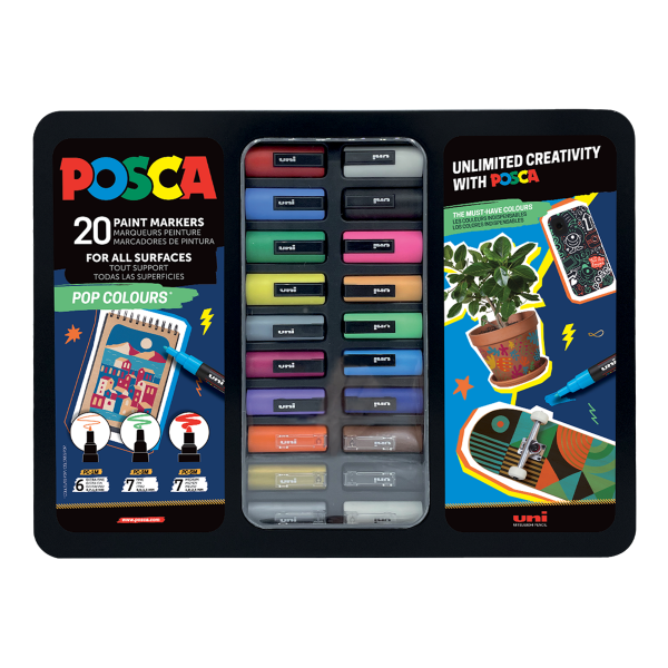 Posca sada popisovačů PC-1M/PC-3M/PC-5M, POP, PC-1M: 6 ks, PC-3M: 7 ks, PC-5M: 7 ks, mix barev (20 ks)