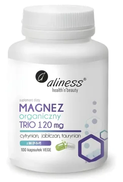 ALINESS Organický hořčík TRIO 120 mg s B6 (P-5-P) / Doplněk stravy / 100 kapslí